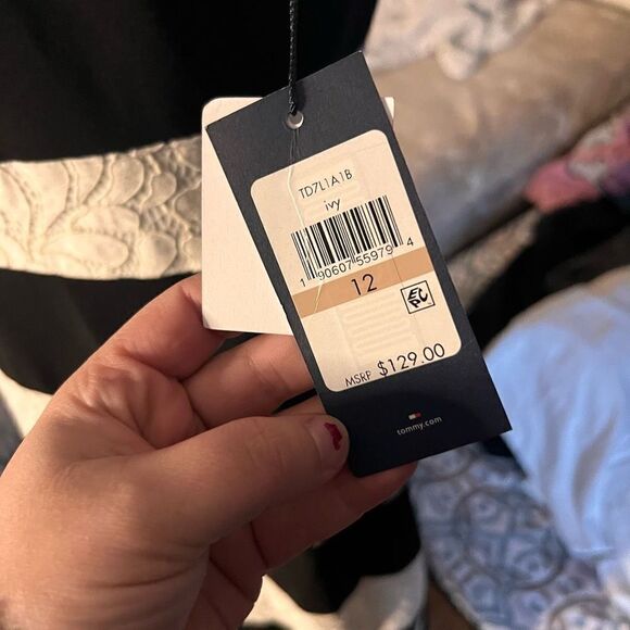 NWT Tommy Hilfiger black and white striped lace dress size 12 - Picture 3 of 5